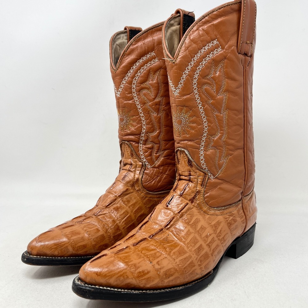 Cowboy‎ Western Boots Grano De Oro Croc Embossed Leather Tan Women 7.5/Men 6